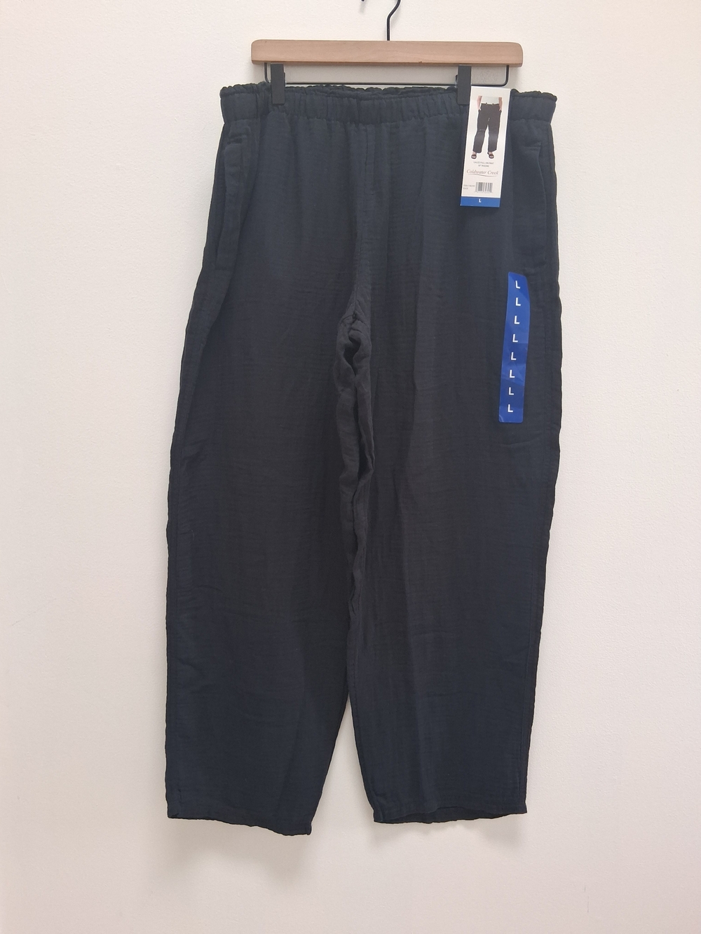 Coldwater Creek Gauze Pull-On Pants Black Wide-Leg Women's L